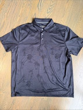 Tommy Bahama Dark Charcoal Palm-Print Polo